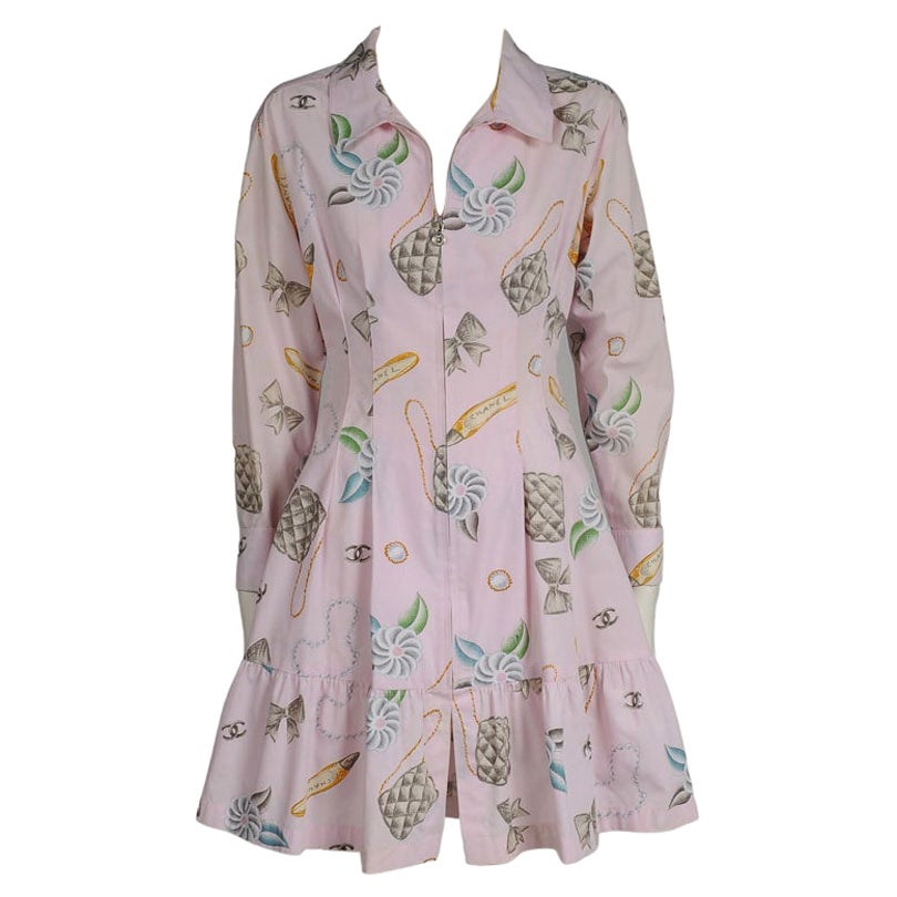Chanel By Karl Lagerfeld Runway Bow Print Shirt Dress, Spring-Summer 1996 For Sale