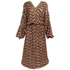 1980s Missoni brown and metallic knit dress