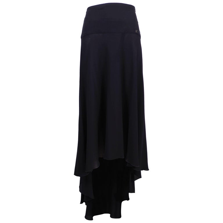 1999 Chanel Black Silk Waterfall Hem Skirt at 1stDibs