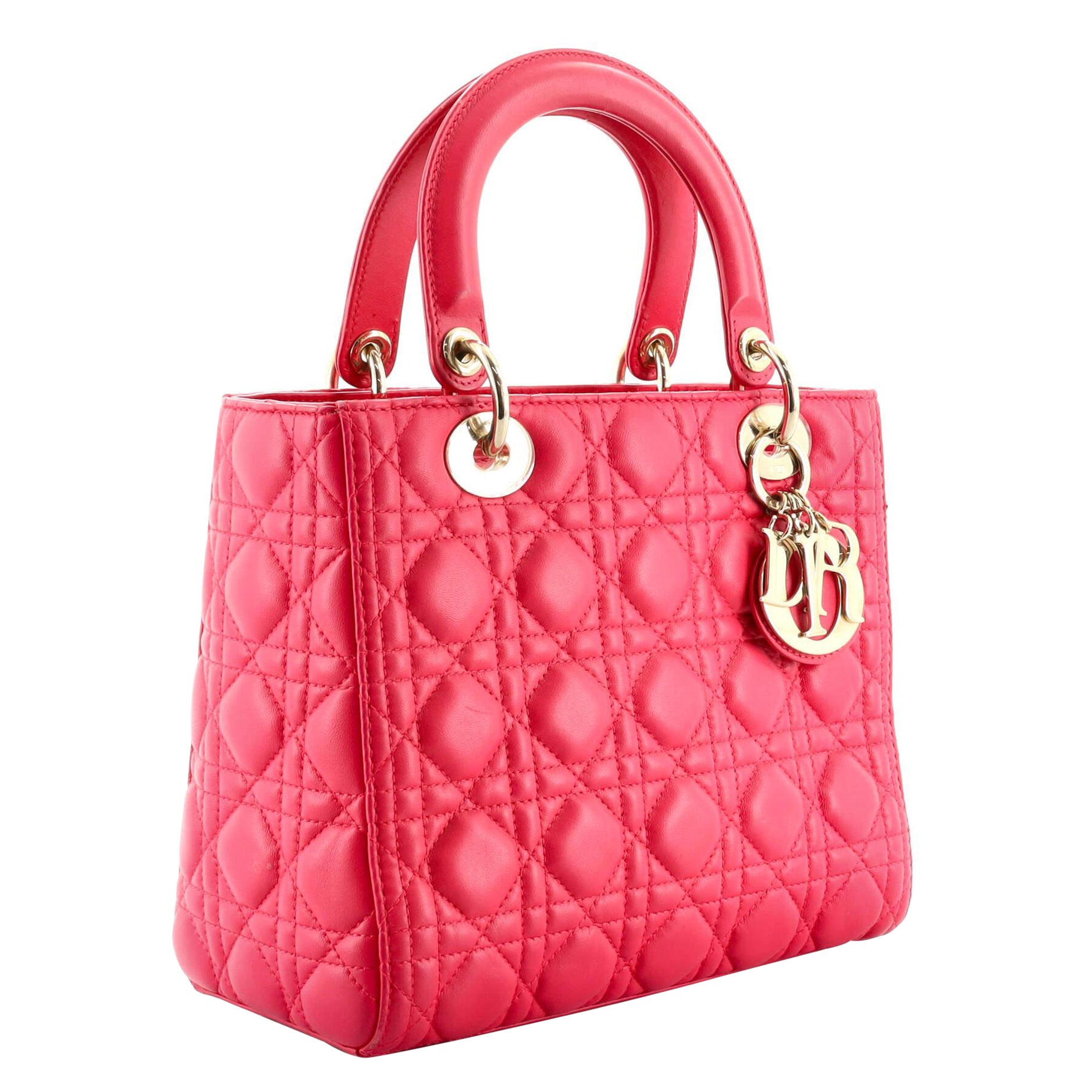 Christian Dior Pink Cannage Quilted Lambskin Leather Medium Lady Dior Bag For Sale