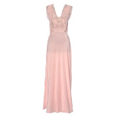 Pink embroidered silk sleeping gown Circa 1930