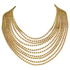 Yves Saint Laurent YSL Vintage Gold Toned Multi-Strand Massaï Style Necklace