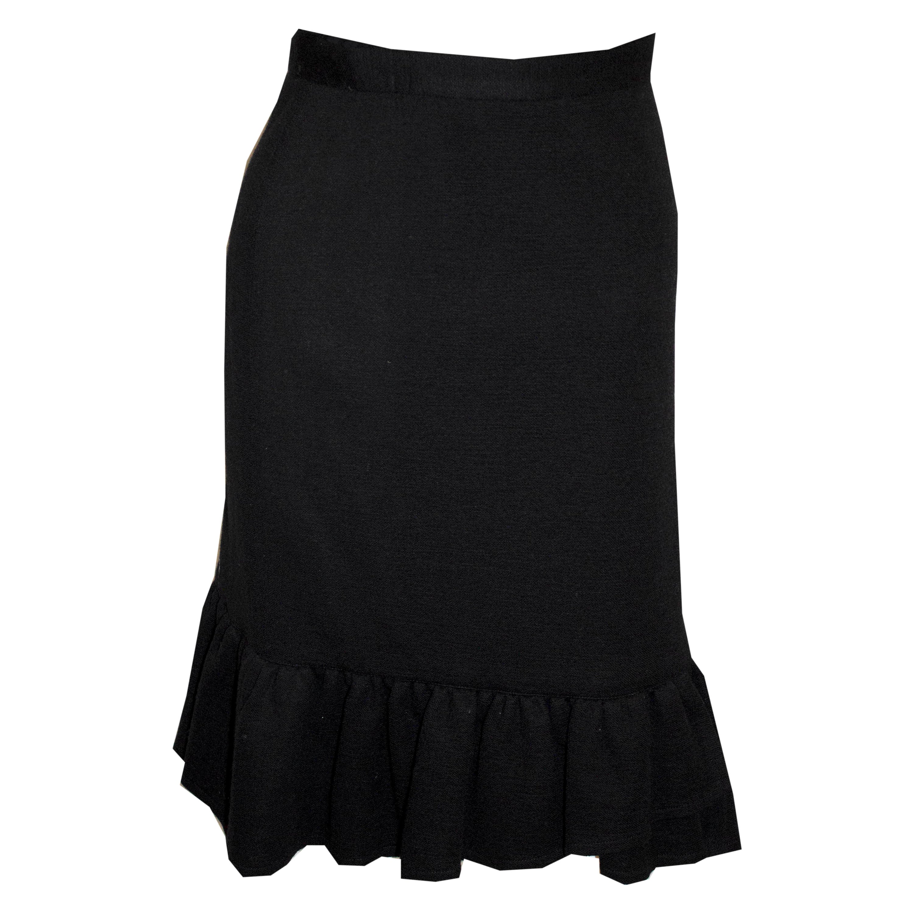 Sonia Rykiel Black Wool Skirt with Interesting Frill For Sale