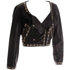 Vintage Moschino Cropped Leather Studded Jacket