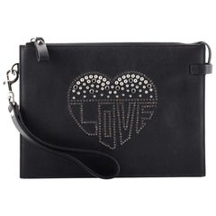 Valentino Love Zip Wristlet Clutch Studded Leather Small