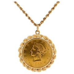 Gold American Liberty Head Ten Dollar Coin Necklace Estate Fine Jewelry