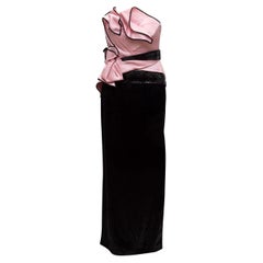 Rubin Singer Black & Pink Strapless Gown