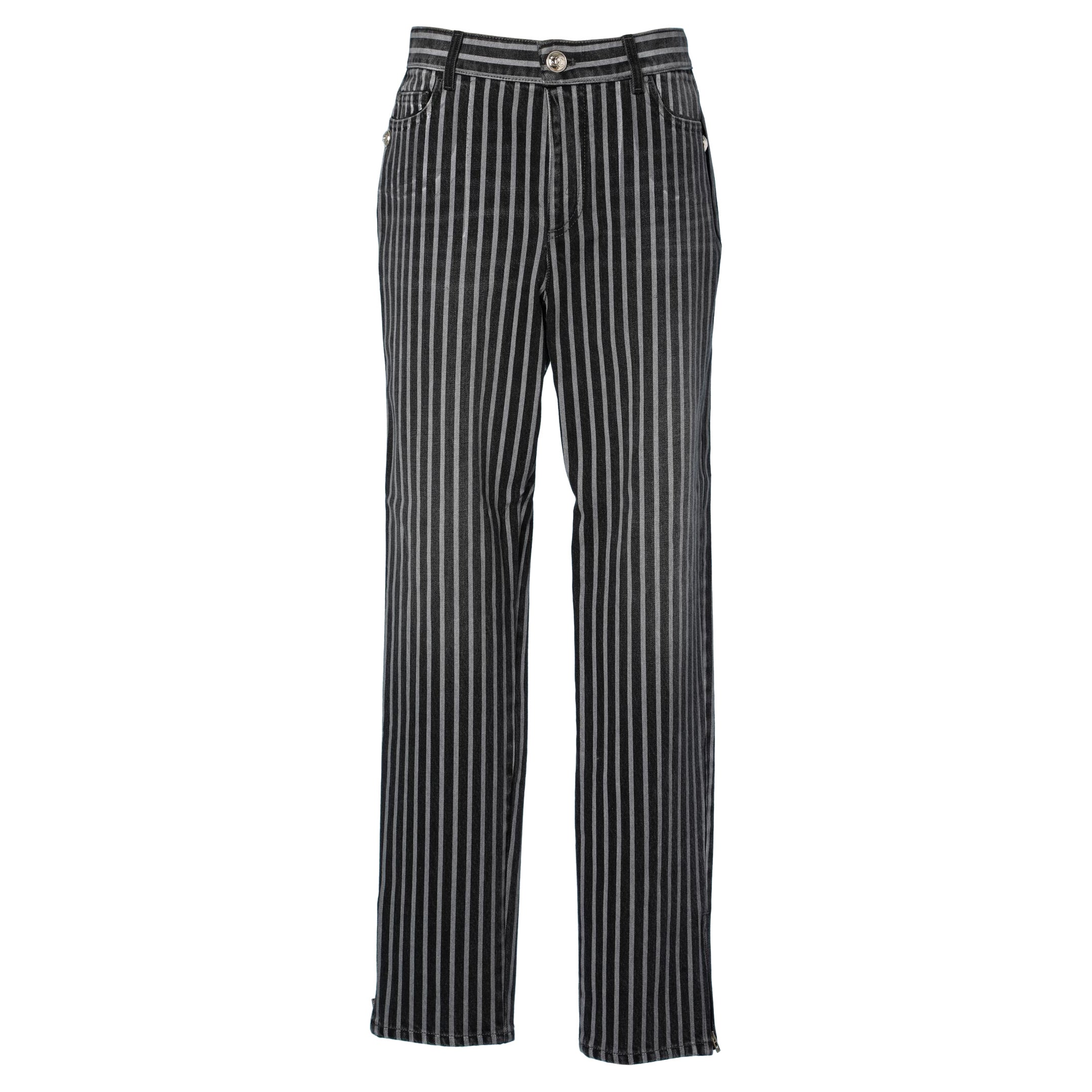 Striped denim pants with branded buttons Chanel 