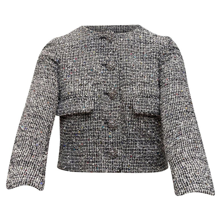 Chanel Black and White Tweed Sequined Jacket For Sale at 1stDibs