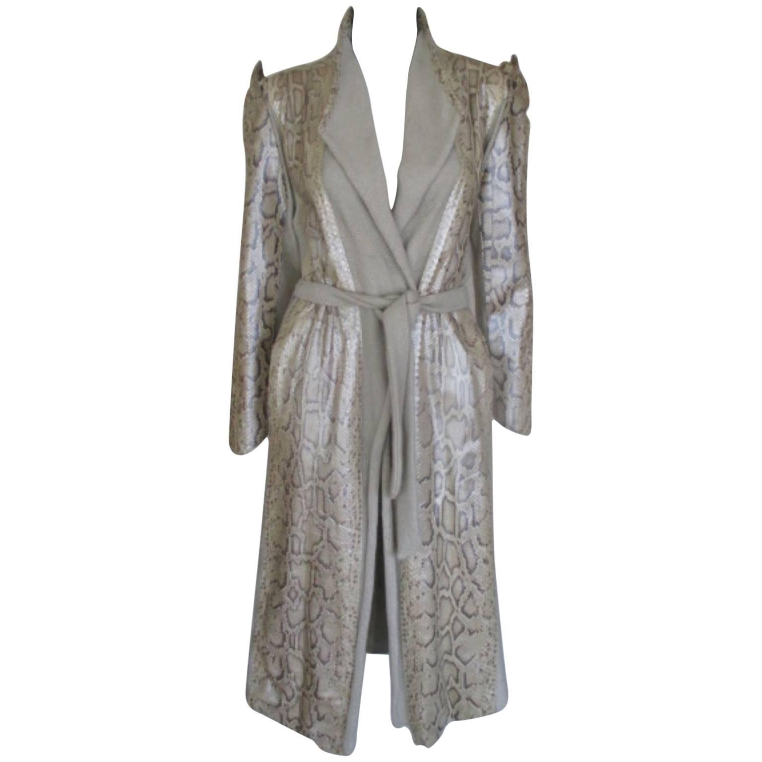 extraordinary python leather and wool belted coat 