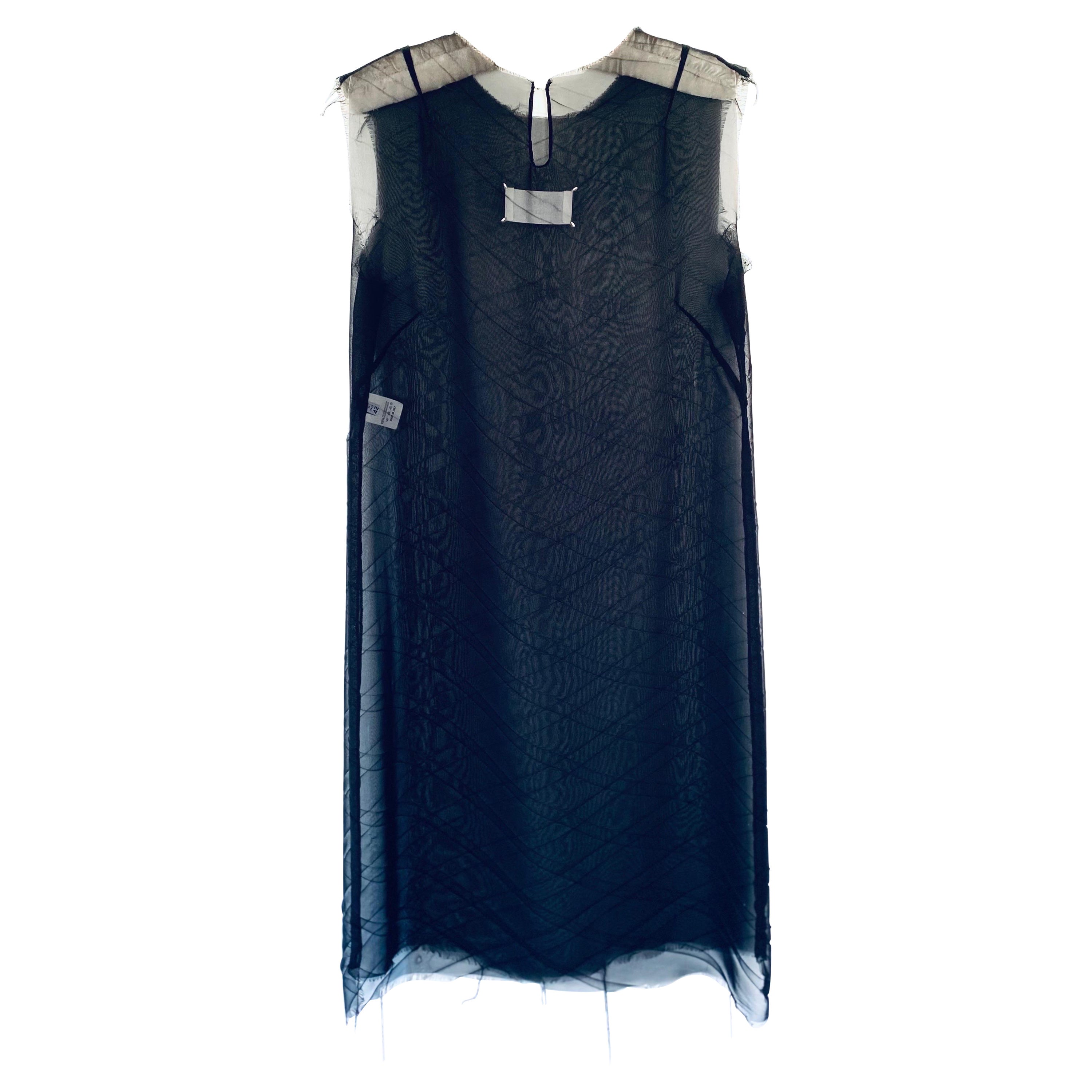 Maison Margiela 1990s Black Sheer Chiffon Dress with Deconstructed Edges 