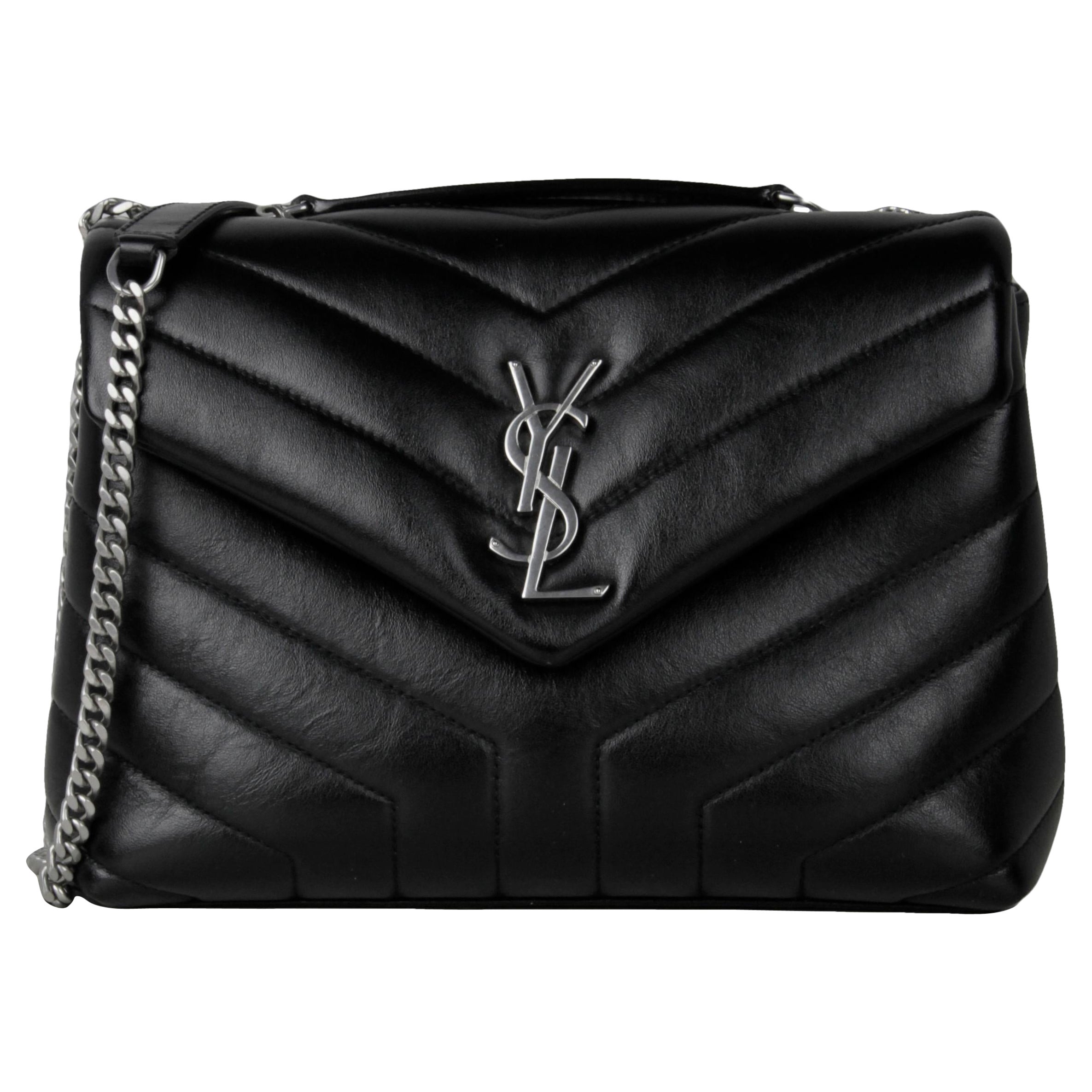 Saint Laurent Black Calfskin Leather Monogram Small Loulou Chain Shoulder Bag