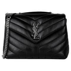 Saint Laurent Black Calfskin Leather Monogram Small Loulou Chain Shoulder Bag