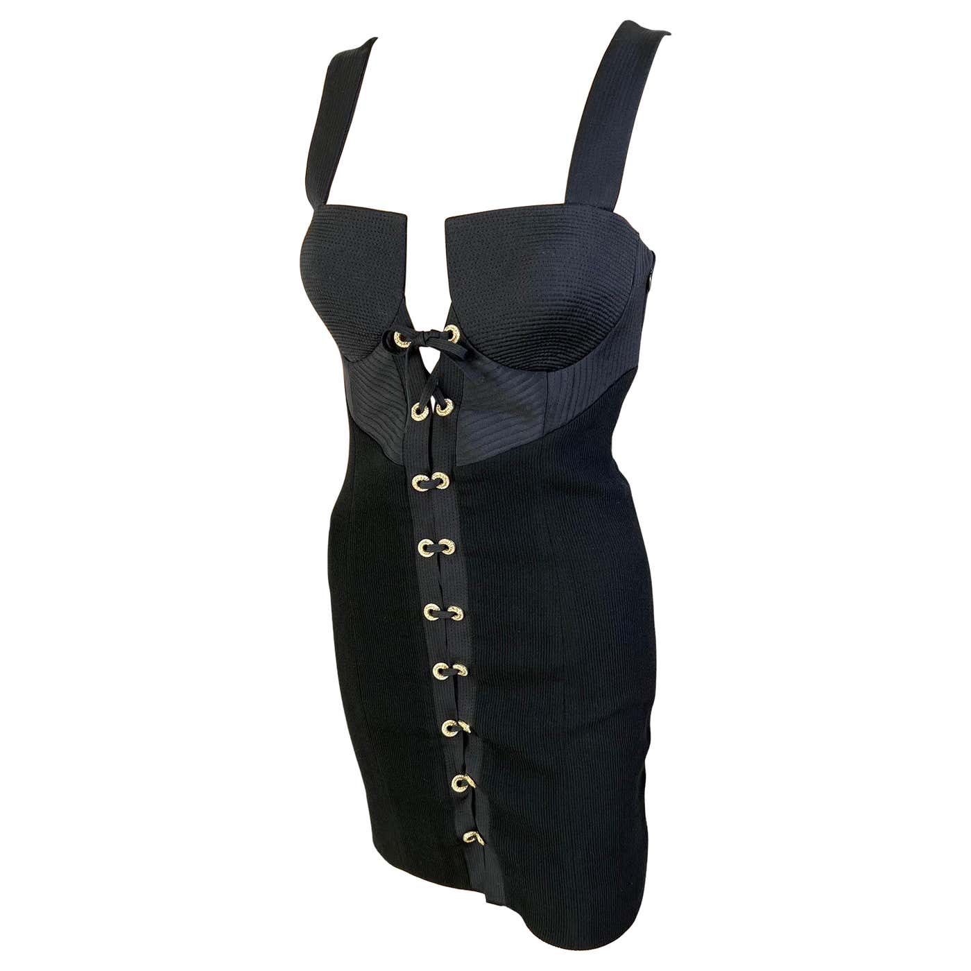 Gianni Versace F/W 1991 Couture Bustier Corset Lace Up Black Mini Dress ...