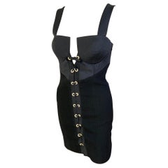 Gianni Versace F/W 1991 Couture Bustier Corset Lace Up Black Mini Dress
