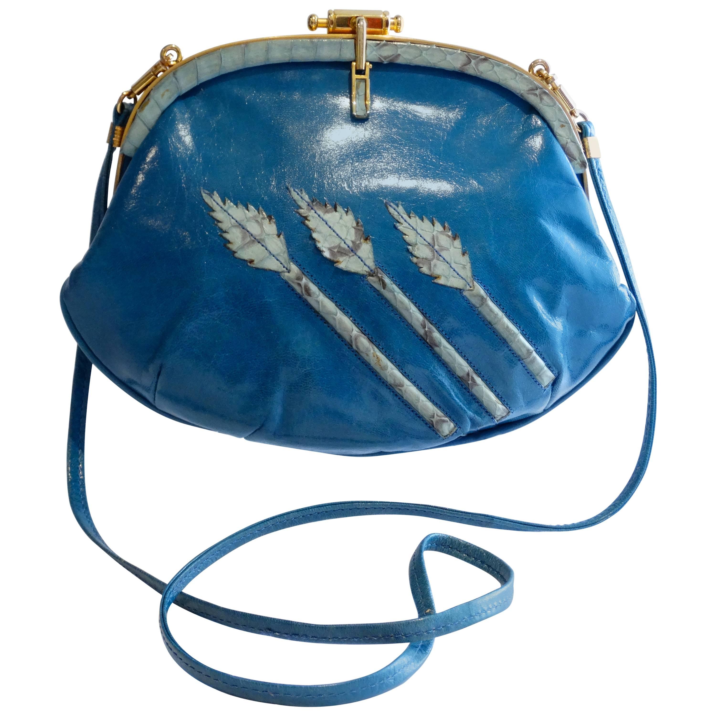 1970s Nurhan Blue Leather Shoulder Bag For Sale