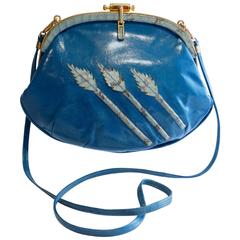 Vintage 1970s Nurhan Blue Leather Shoulder Bag