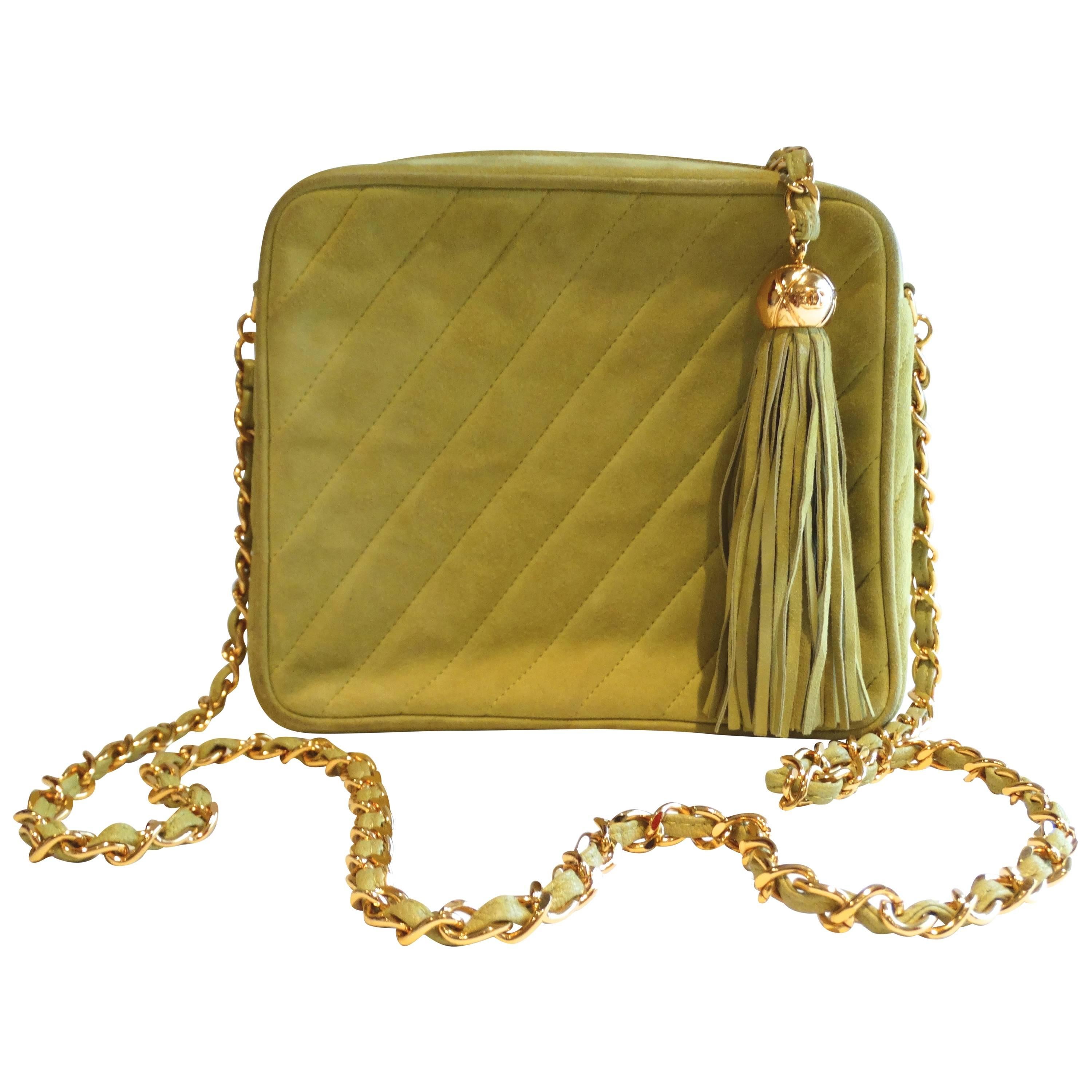 Chanel Suede Green Tassel Camera Bag, 1980s  