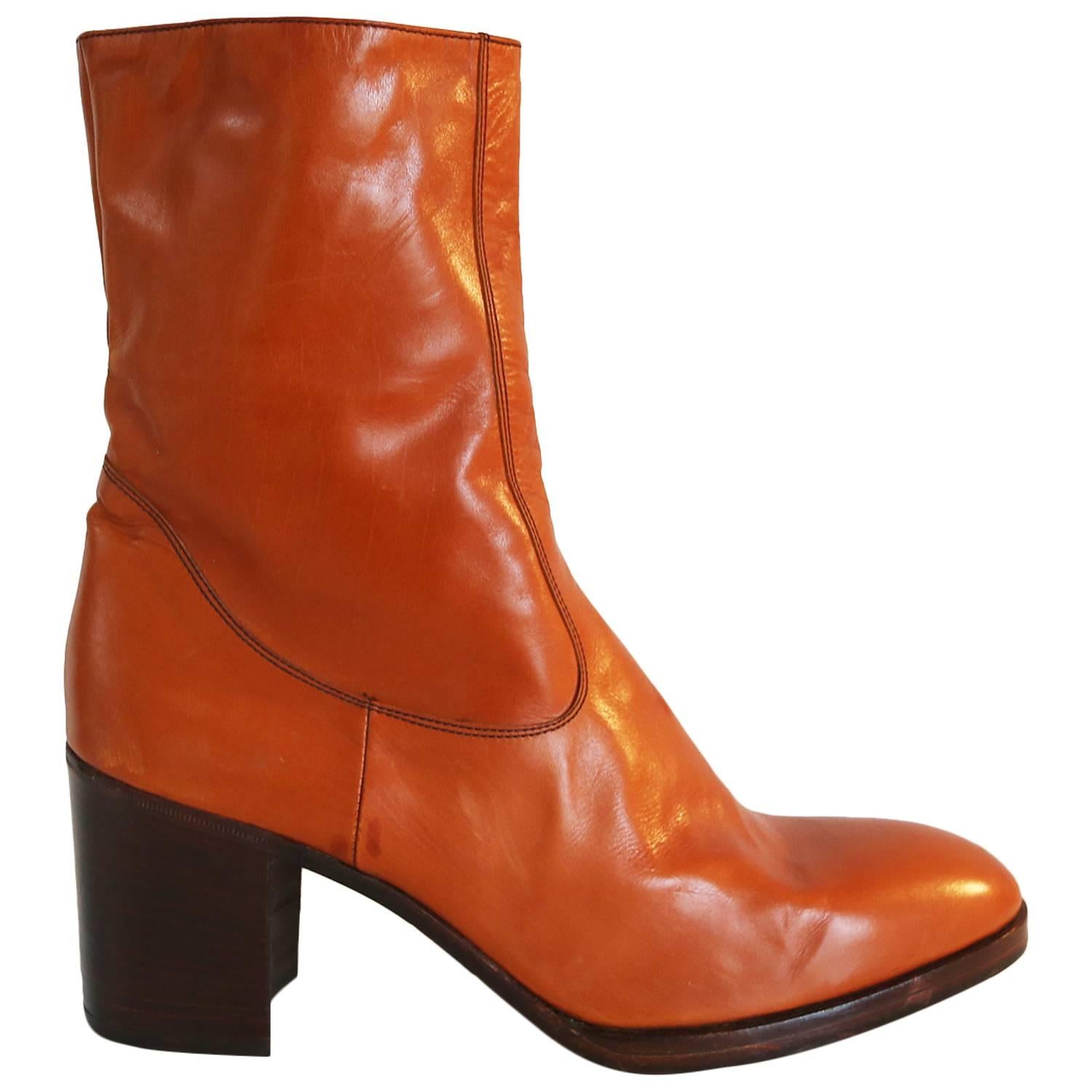 Jocelyn mens orange platform boots in Italian leather, c. 1970s
