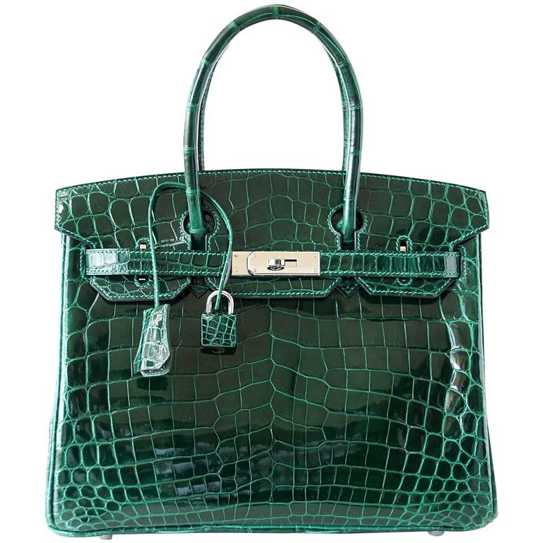 Hermes Birkin 30 Bag Emerald Emeraude Green Crocodile Palladium