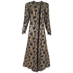 1930s  Black Brocade Gold lamè  Floral Evening Coat