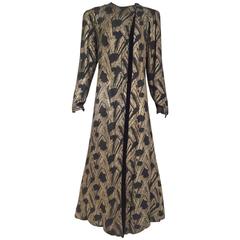 1930s Black Brocade Gold lamè Floral Evening Coat