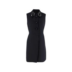 Black Wool-Silk Crepe Embellished Collar Shirt Dress