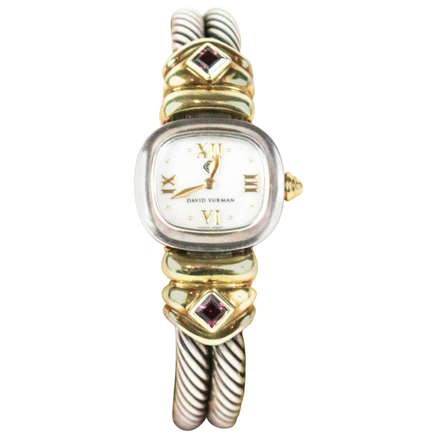  Yurman Dual Cable Gold and Silver Bangle Watch For Sale at 1stdibs