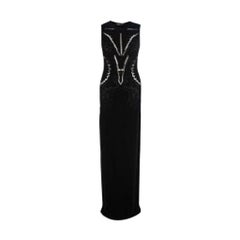 Black Sheer Panel Detail Stretch-Knit Gown