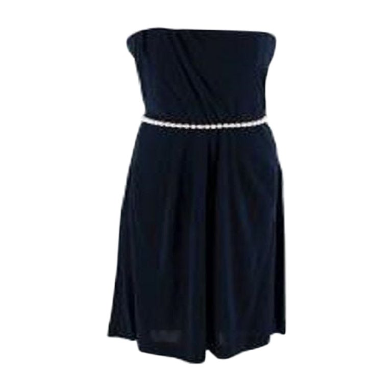 Blue Strapless Dress with Faux Pearl Belt For Sale