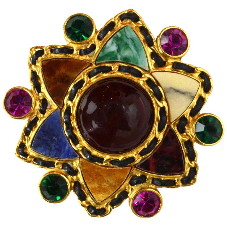 Chanel Vintage '95 Gripoix Stone and Crystal Star Brooch at 1stDibs