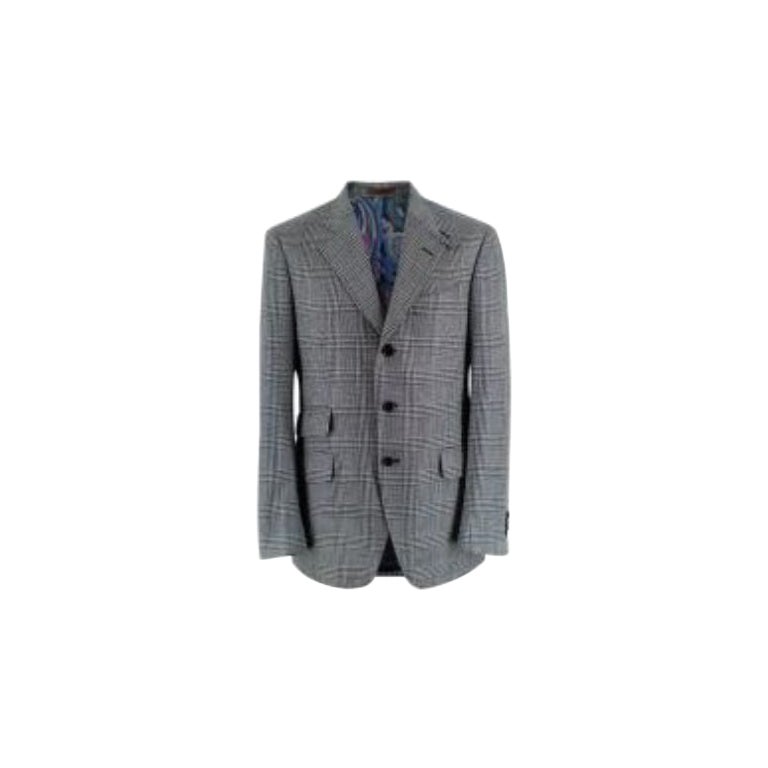 Etro Multicolor Linen Glen Plaid Superleggera Blazer L For Sale at 1stDibs