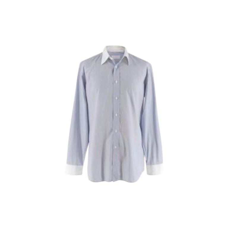 Blue Pinstripe Cotton Poplin Shirt For Sale