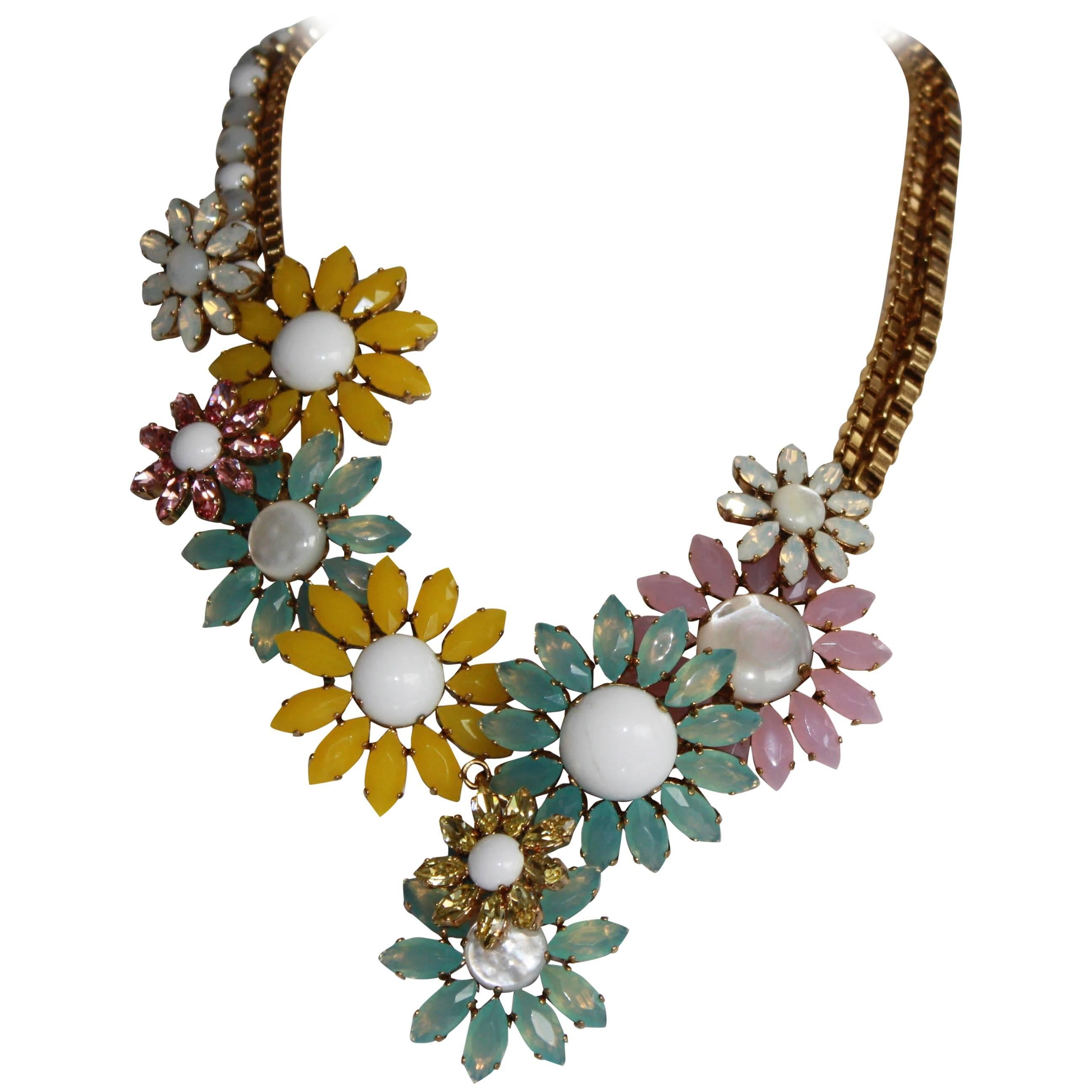 Philippe Ferrandis Glass and Swarovski Crystal Daisy Necklace