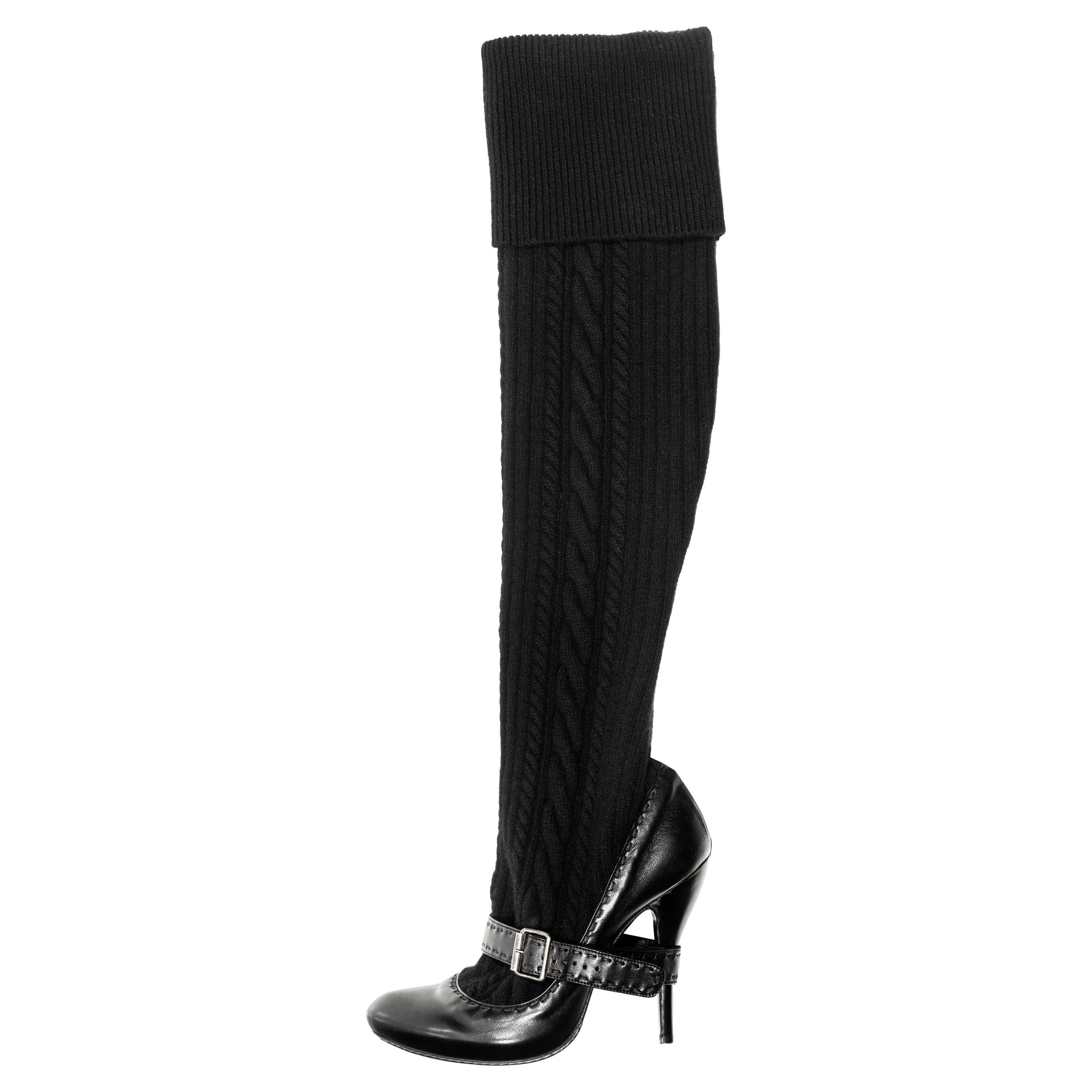 Alexander McQueen black leather thigh-high sock boots, fw 2006