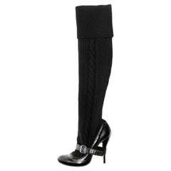 Alexander McQueen Schwarze Lederstiefel mit thigh-high Sock aus Leder, H/W 2006