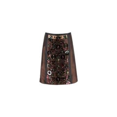 Brown Taffeta Embellished A-Line Skirt