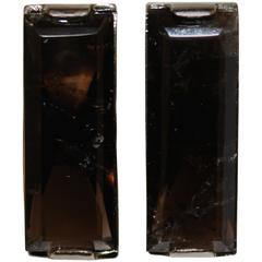 Goossens Paris Rectangular Smoky Rock Crystal Clip Earrings