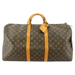 Louis Vuitton Brown Monogram Canvas Leather Keepall 55 cm Duffle Bag Luggage