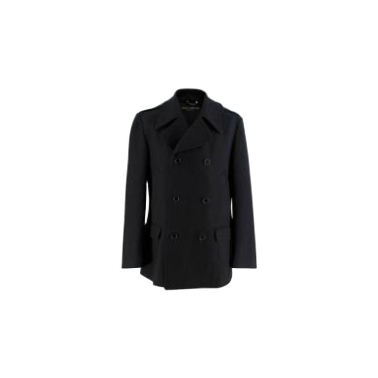 Black Wool Double Breasted Coat For Sale