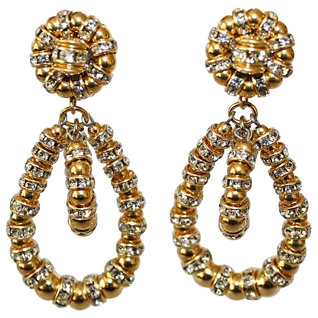 Francoise Montague Gold and Crystal Lolita Earrings