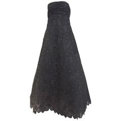 Vintage SCAASI Strapless Black Lace Gown with Rhinestones 4