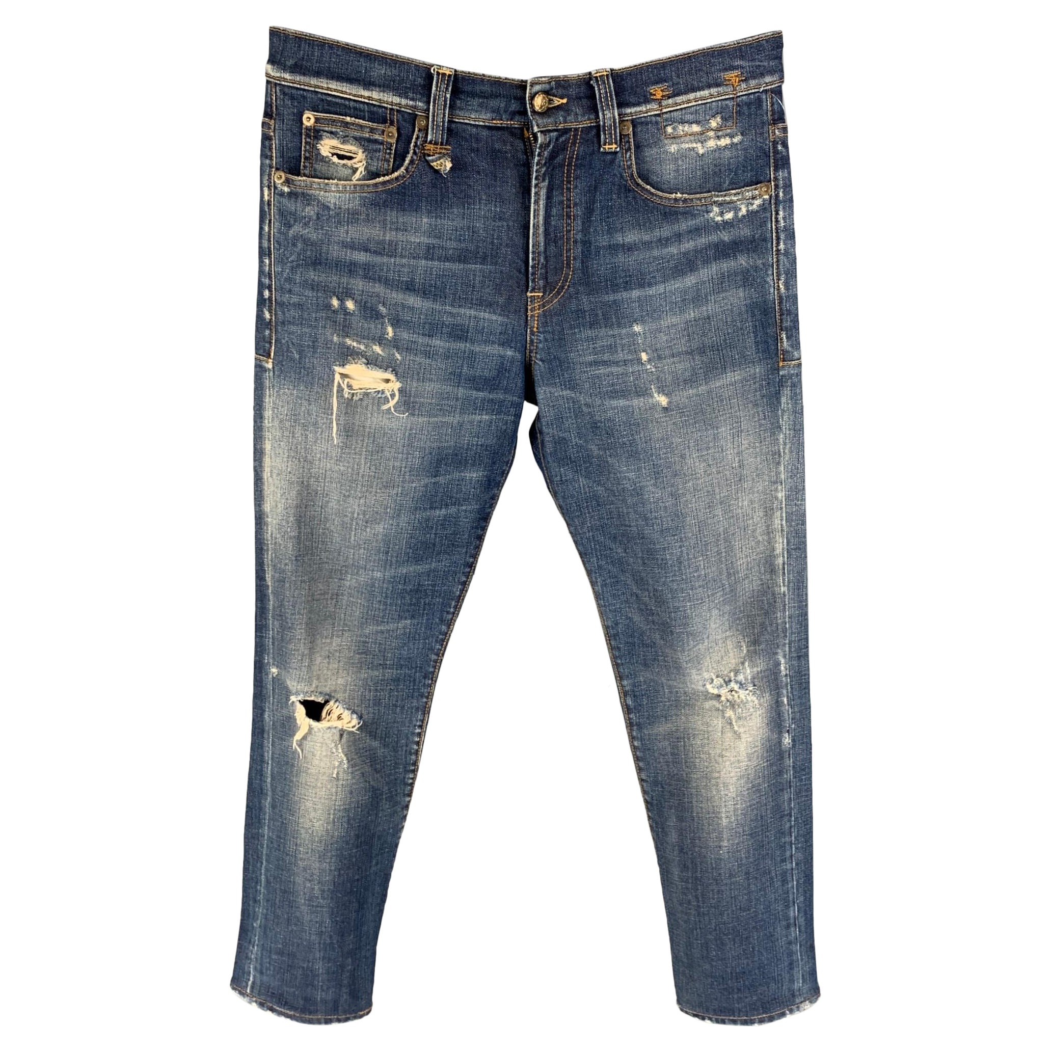 R13 Size 31 Blue Distressed Cotton 