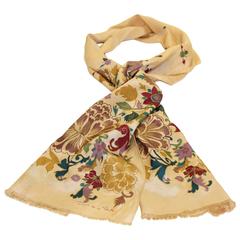 1980s Oscar De La Renta Hand Painted Silk Scarf 