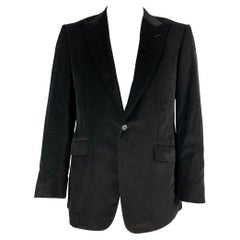DUNHILL Size 42 Regular Black Velvet Cotton Peak Lapel Sport Coat