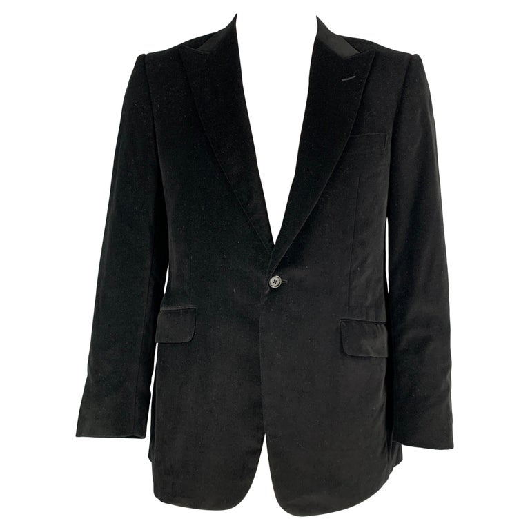 DUNHILL Size 42 Regular Black Velvet Cotton Peak Lapel Sport Coat For ...