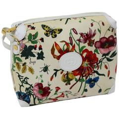 Vintage Gucci Floral Canvas Weiß Leder Cross Body Umhängetasche Handtasche