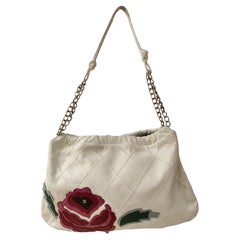 Chanel white multicoloured flower shoulder bag