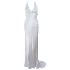 MONIQUE LHUILLIER White Silk Wedding Gown with Halter & Rhinestones Size 6-8 6