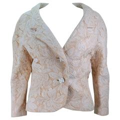 GALANOS Antique Cream Floral Lace Jacket Size 6-8 6